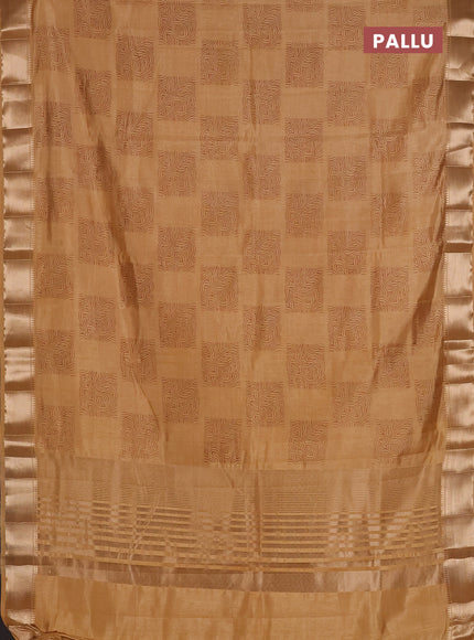 Semi raw silk saree sandal with allover box type butta prints and zari woven border