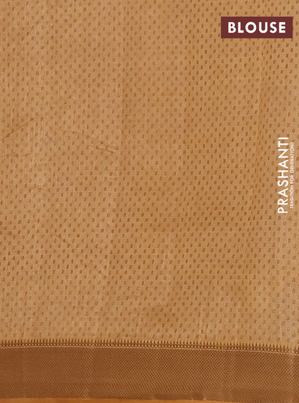 Semi raw silk saree sandal with allover box type butta prints and zari woven border
