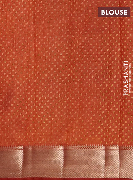 Semi raw silk saree rust shade with allover box type butta prints and zari woven border