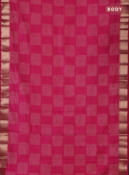 Semi raw silk saree dark pink with allover box type butta prints and zari woven border