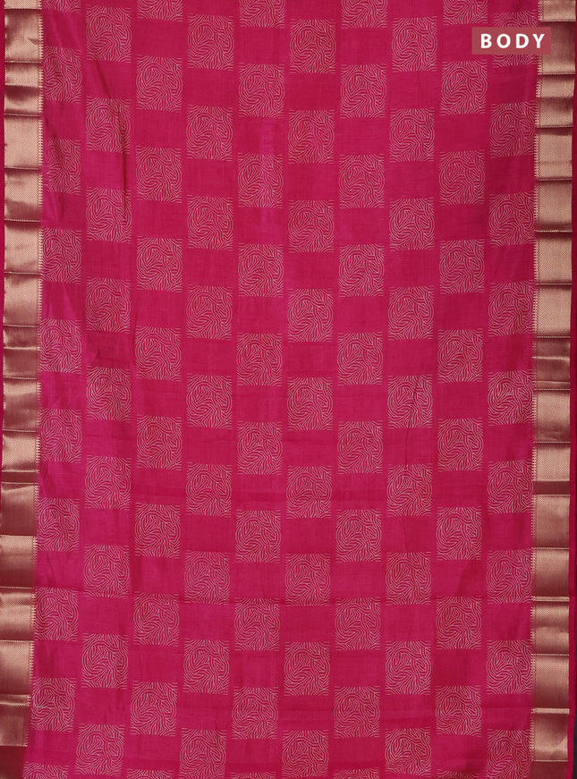 Semi raw silk saree dark pink with allover box type butta prints and zari woven border