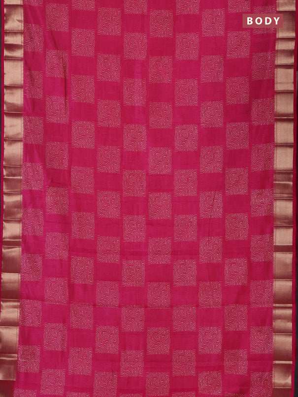 Semi raw silk saree dark pink with allover box type butta prints and zari woven border