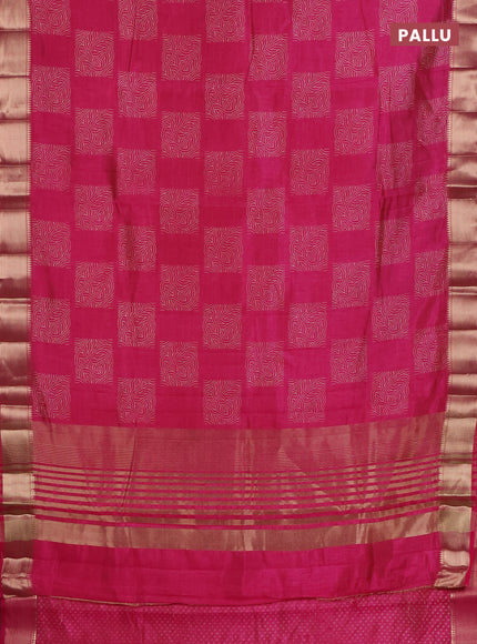 Semi raw silk saree dark pink with allover box type butta prints and zari woven border