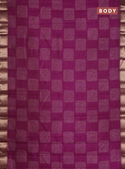 Semi raw silk saree deep purple with allover box type butta prints and zari woven border