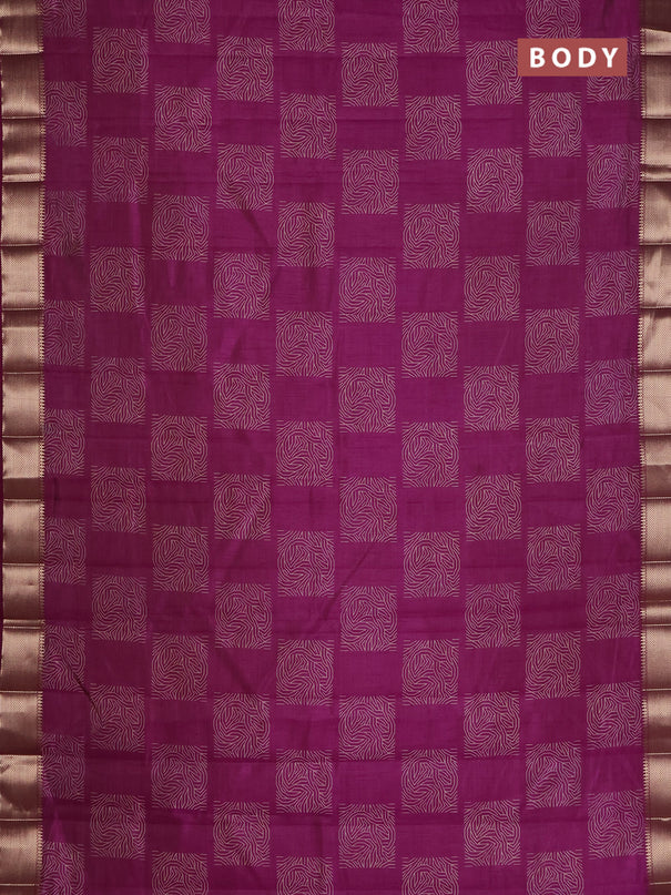 Semi raw silk saree deep purple with allover box type butta prints and zari woven border