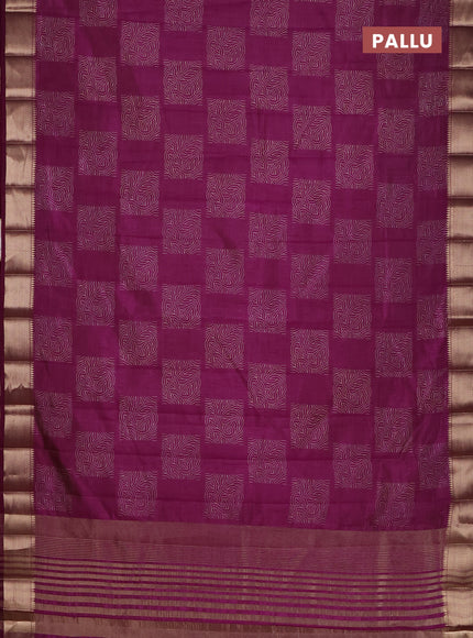Semi raw silk saree deep purple with allover box type butta prints and zari woven border