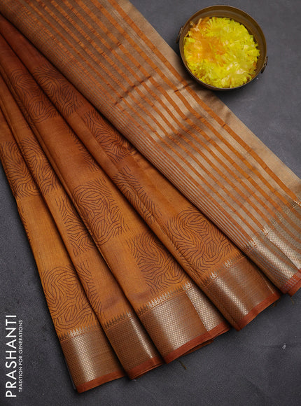 Semi raw silk saree mustard yellow with allover box type butta prints and zari woven border