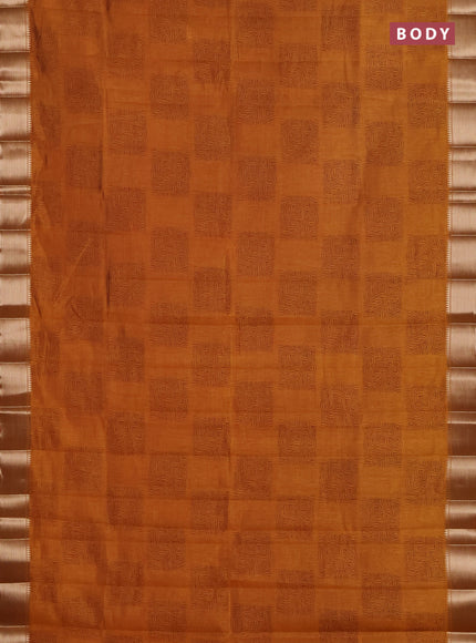 Semi raw silk saree mustard yellow with allover box type butta prints and zari woven border
