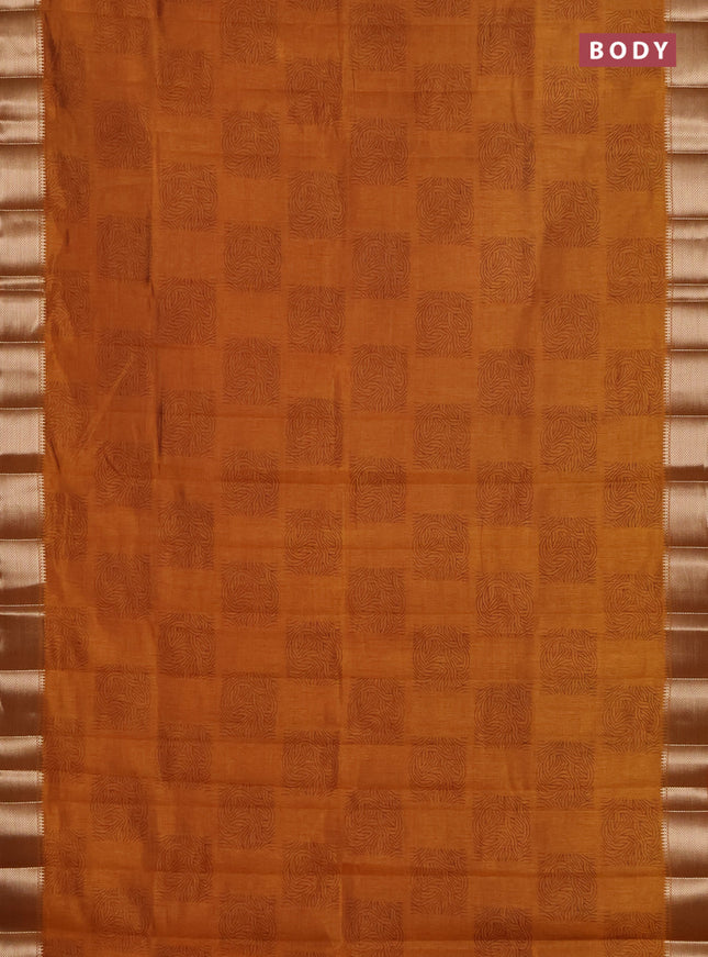 Semi raw silk saree mustard yellow with allover box type butta prints and zari woven border
