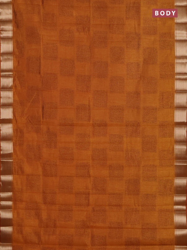 Semi raw silk saree mustard yellow with allover box type butta prints and zari woven border