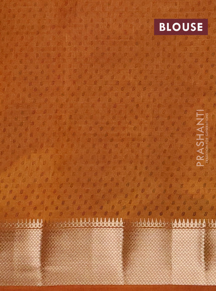 Semi raw silk saree mustard yellow with allover box type butta prints and zari woven border