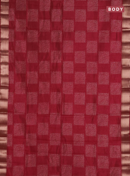 Semi raw silk saree maroon with allover box type butta prints and zari woven border