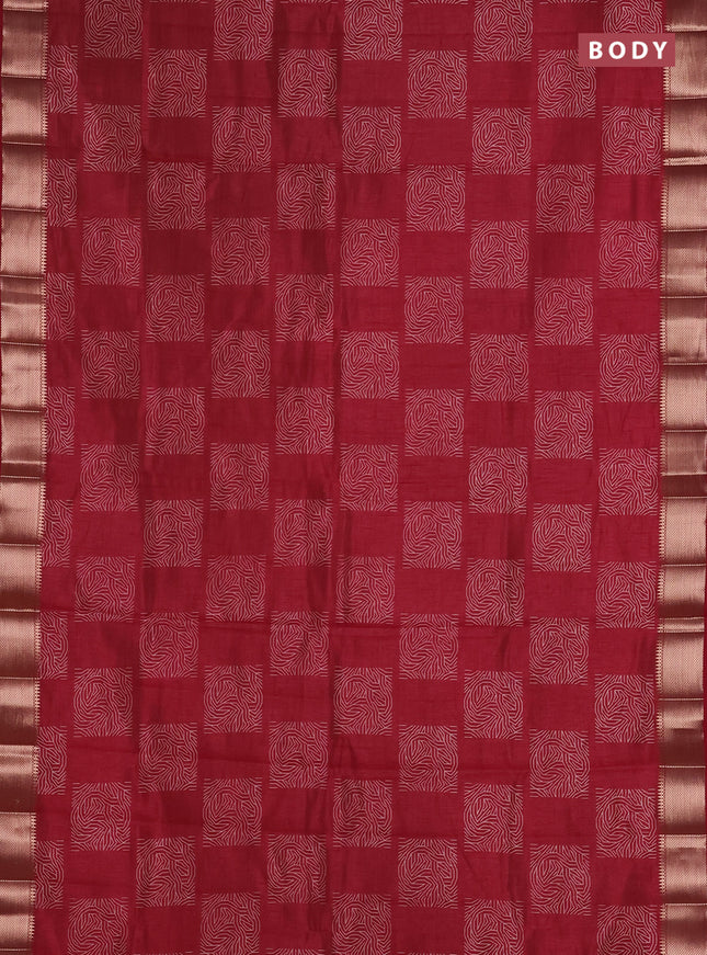 Semi raw silk saree maroon with allover box type butta prints and zari woven border