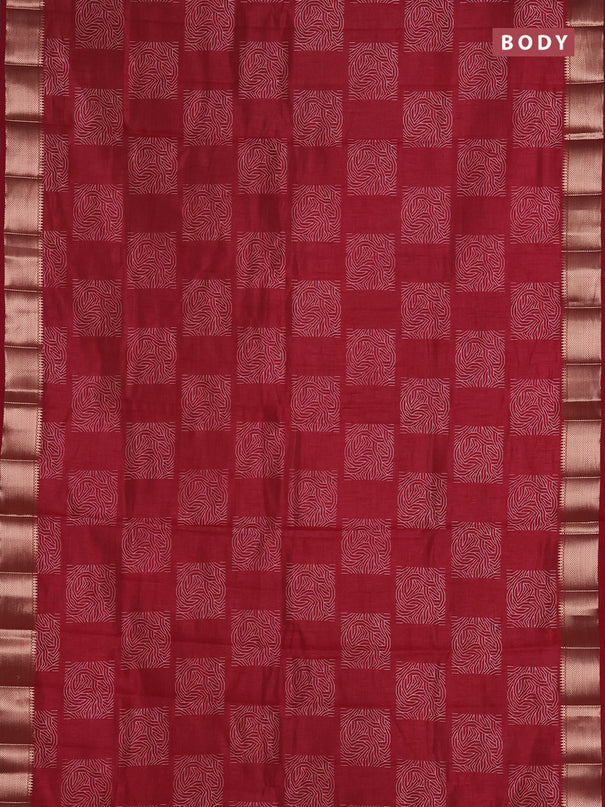 Semi raw silk saree maroon with allover box type butta prints and zari woven border