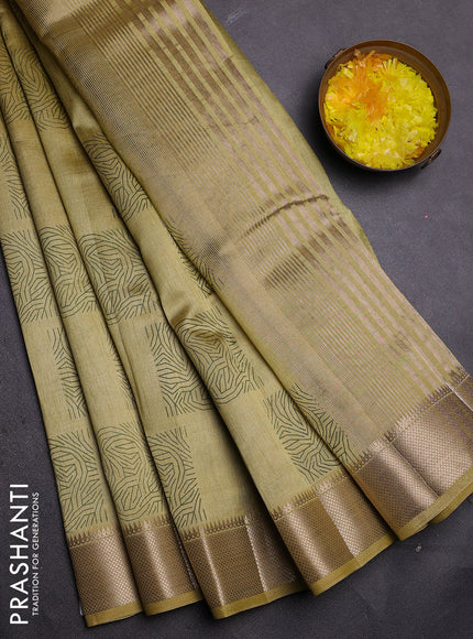 Semi raw silk saree mustard shade with allover box type butta prints and zari woven border