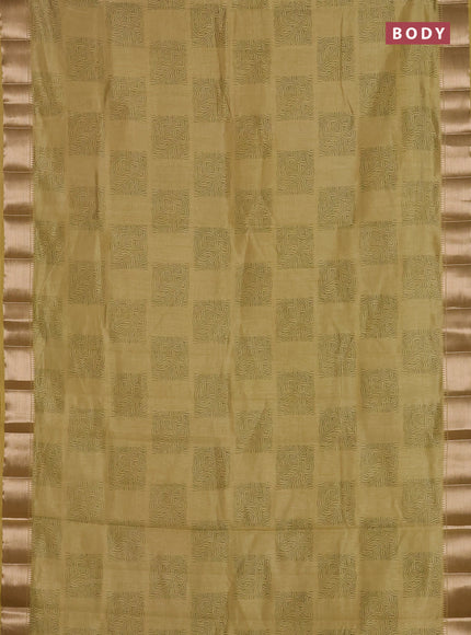 Semi raw silk saree mustard shade with allover box type butta prints and zari woven border