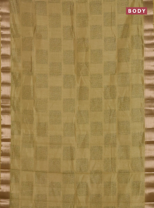 Semi raw silk saree mustard shade with allover box type butta prints and zari woven border