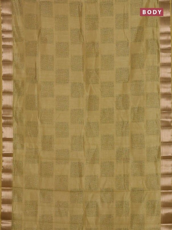 Semi raw silk saree mustard shade with allover box type butta prints and zari woven border