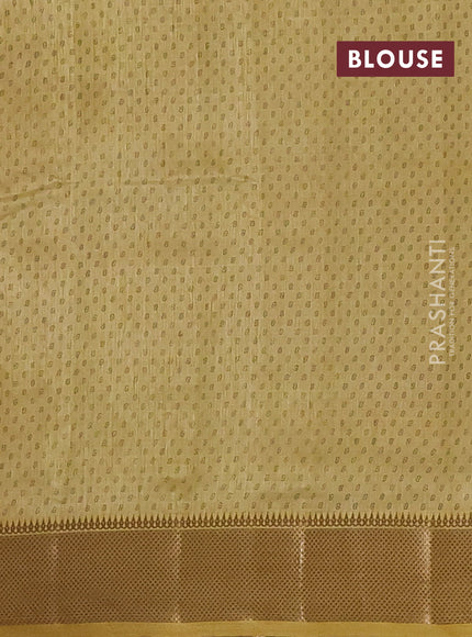 Semi raw silk saree mustard shade with allover box type butta prints and zari woven border