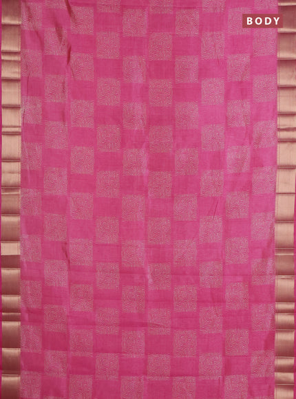 Semi raw silk saree pink with allover box type butta prints and zari woven border