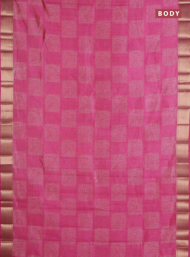 Semi raw silk saree pink with allover box type butta prints and zari woven border