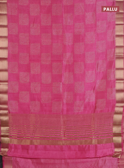 Semi raw silk saree pink with allover box type butta prints and zari woven border