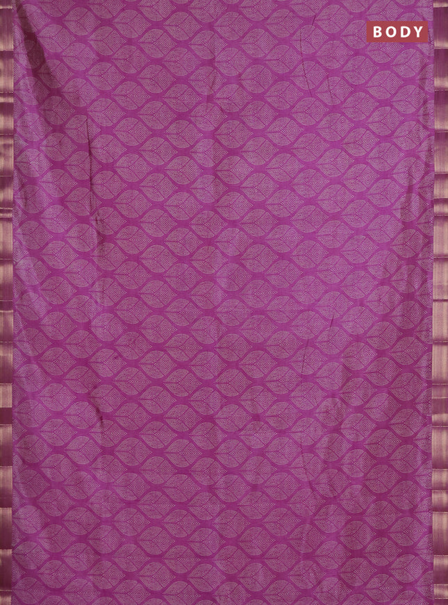 Semi raw silk saree purple with allover geometric prints and zari woven border