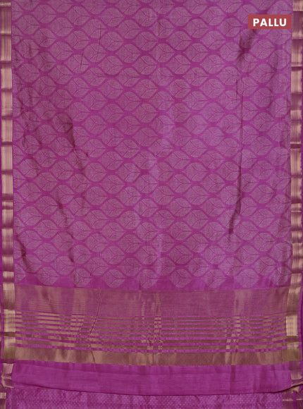 Semi raw silk saree purple with allover geometric prints and zari woven border