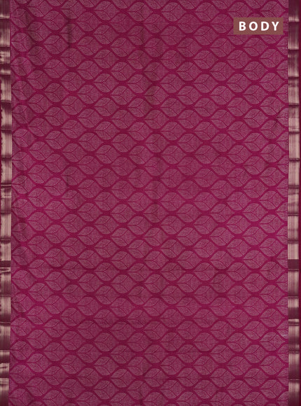 Semi raw silk saree dark pink with allover geometric prints and zari woven border