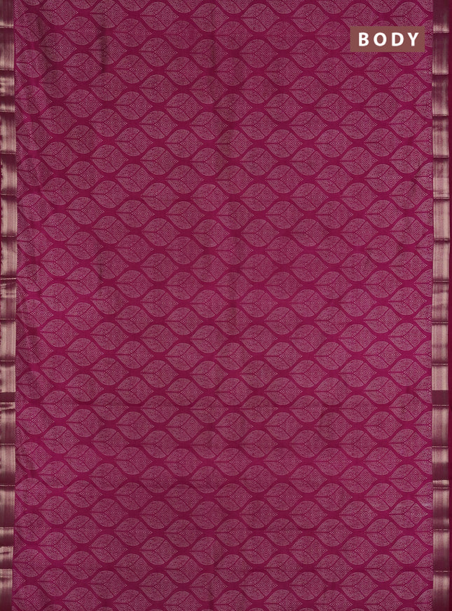 Semi raw silk saree dark pink with allover geometric prints and zari woven border