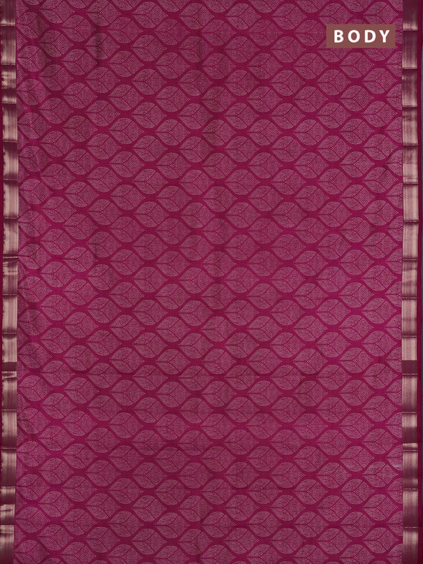 Semi raw silk saree dark pink with allover geometric prints and zari woven border