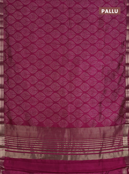 Semi raw silk saree dark pink with allover geometric prints and zari woven border