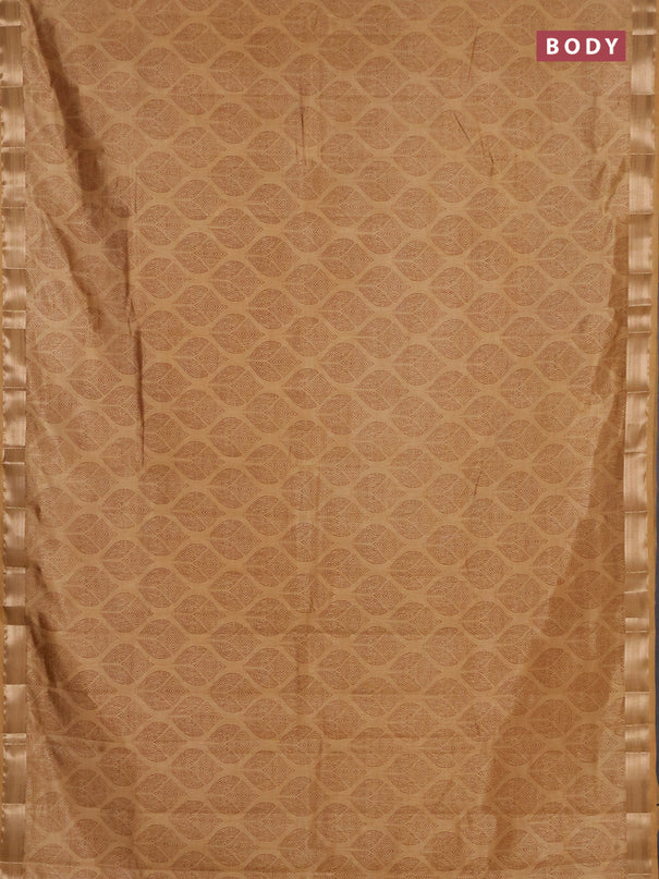 Semi raw silk saree sandal with allover geometric prints and zari woven border