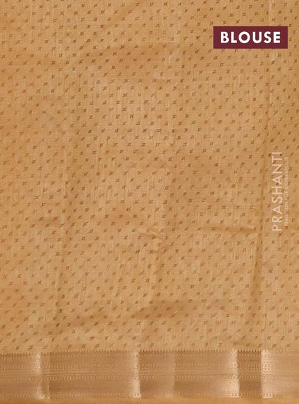 Semi raw silk saree sandal with allover geometric prints and zari woven border