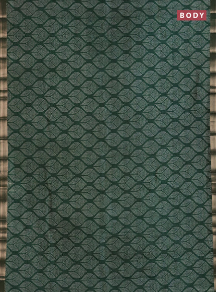 Semi raw silk saree bottle green with allover geometric prints and zari woven border