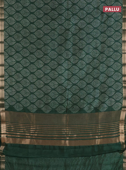 Semi raw silk saree bottle green with allover geometric prints and zari woven border