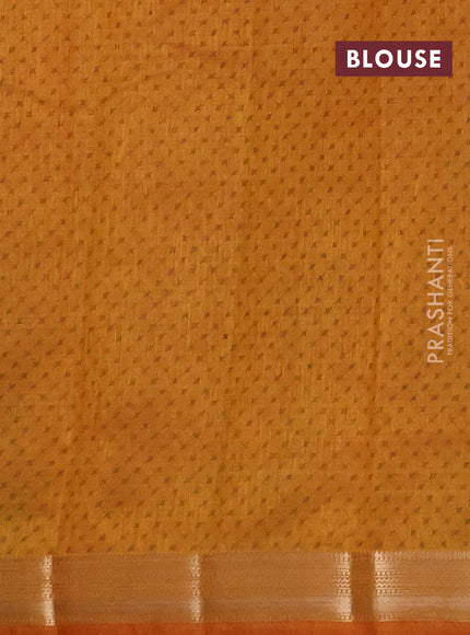 Semi raw silk saree dark mustard with allover geometric prints and zari woven border