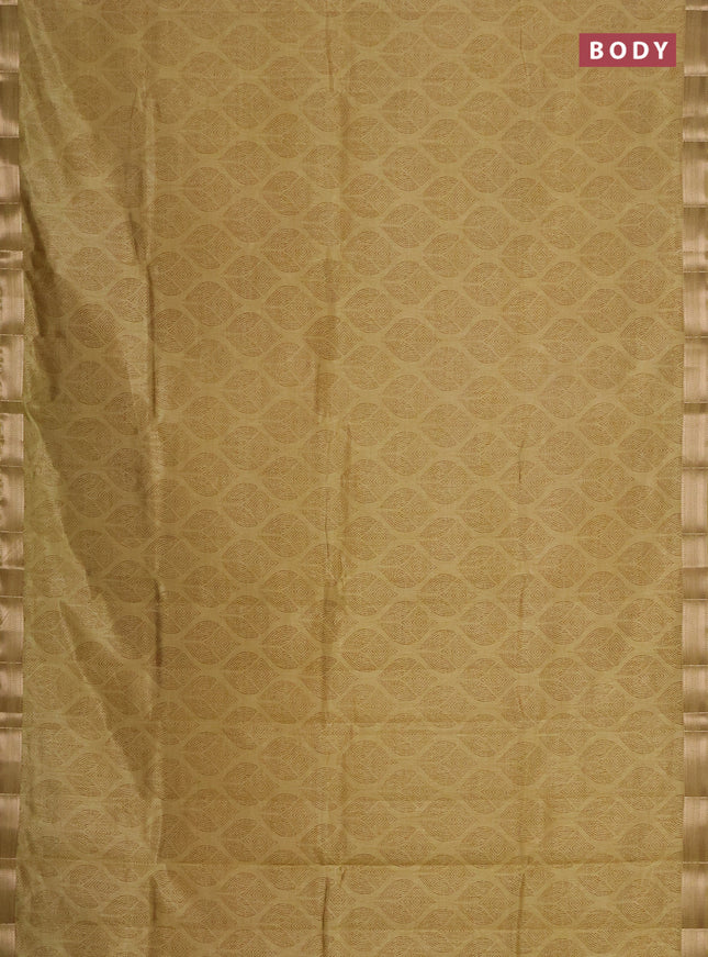 Semi raw silk saree mustard shade with allover geometric prints and zari woven border