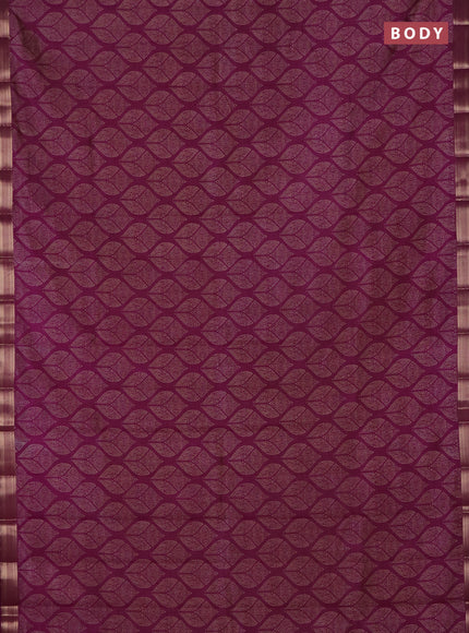 Semi raw silk saree deep purple with allover geometric prints and zari woven border