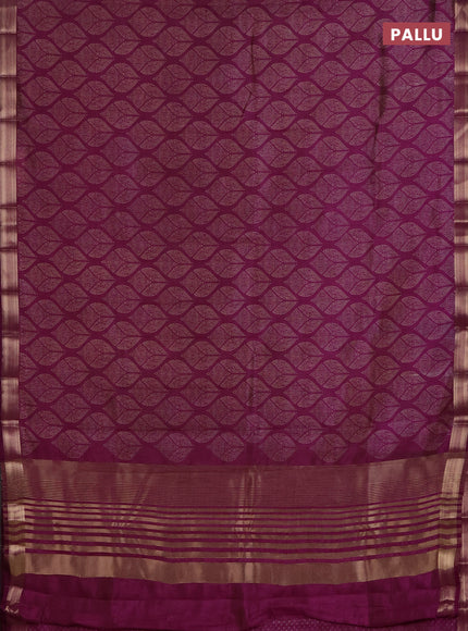 Semi raw silk saree deep purple with allover geometric prints and zari woven border