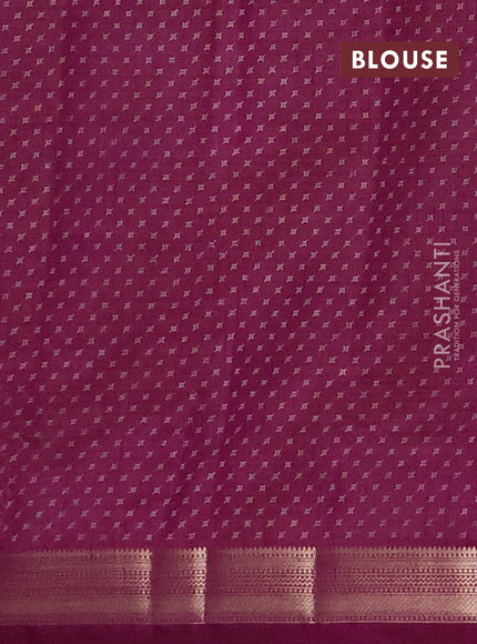 Semi raw silk saree deep purple with allover geometric prints and zari woven border