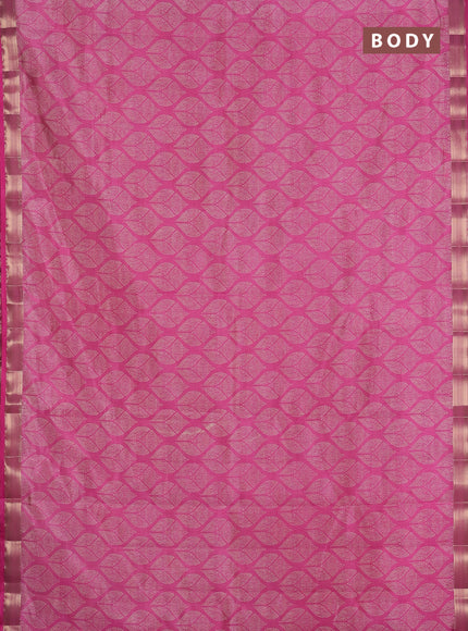 Semi raw silk saree pink with allover geometric prints and zari woven border