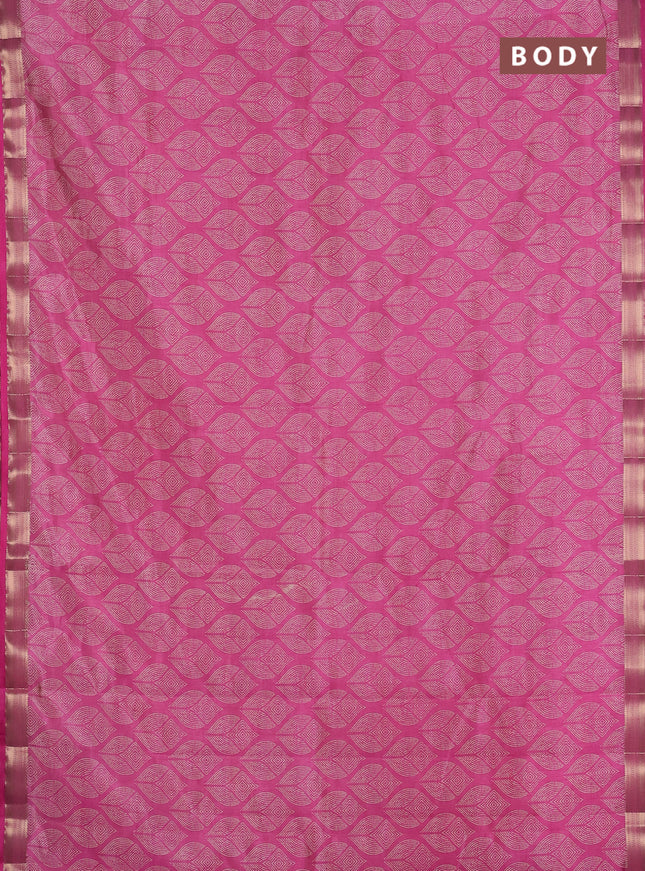 Semi raw silk saree pink with allover geometric prints and zari woven border