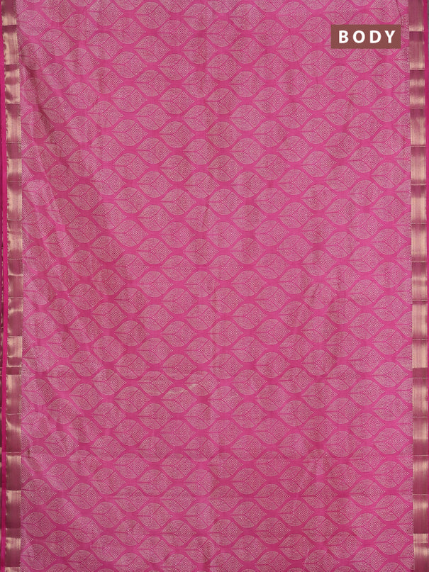 Semi raw silk saree pink with allover geometric prints and zari woven border