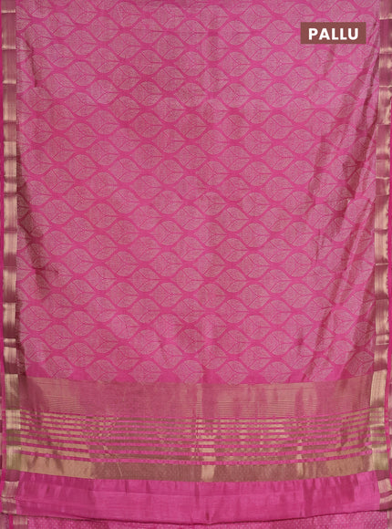 Semi raw silk saree pink with allover geometric prints and zari woven border