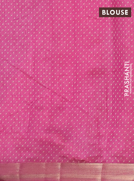 Semi raw silk saree pink with allover geometric prints and zari woven border