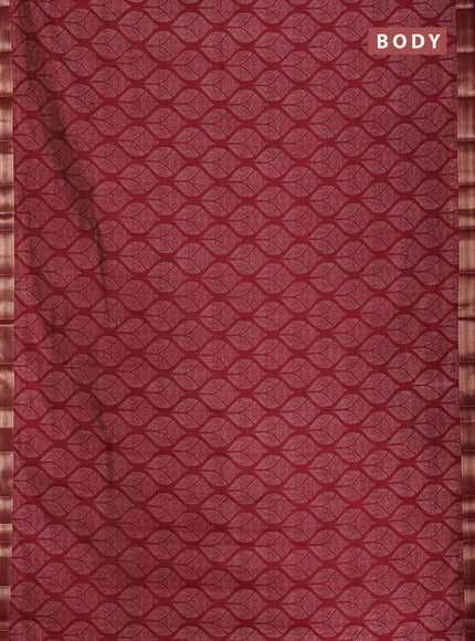 Semi raw silk saree maroon with allover geometric prints and zari woven border