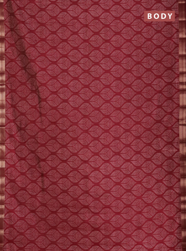 Semi raw silk saree maroon with allover geometric prints and zari woven border