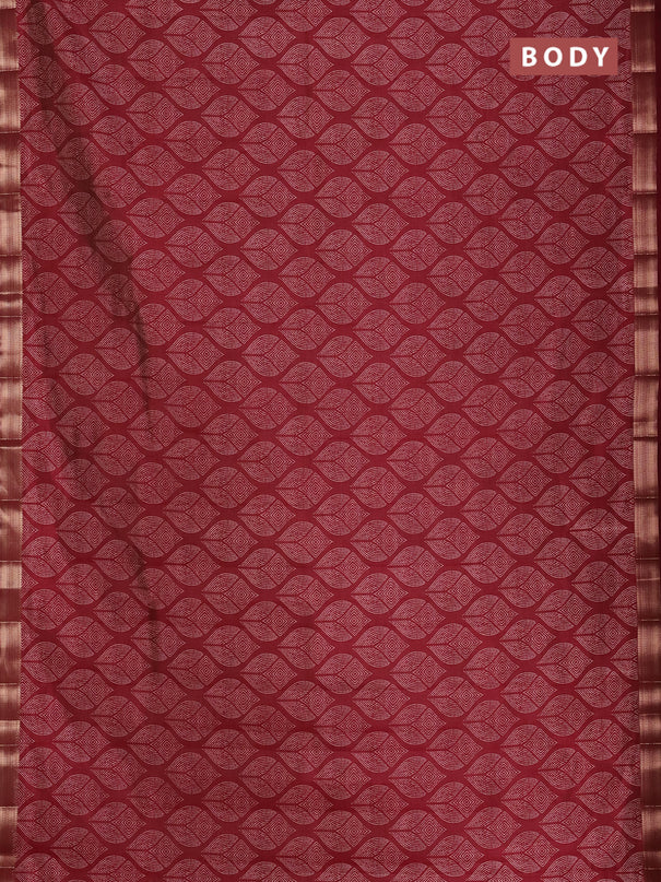 Semi raw silk saree maroon with allover geometric prints and zari woven border