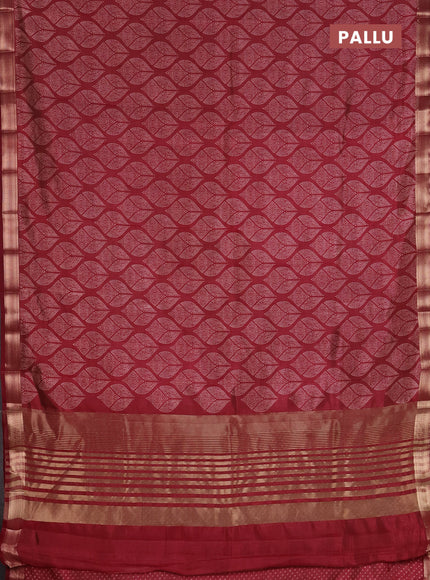 Semi raw silk saree maroon with allover geometric prints and zari woven border